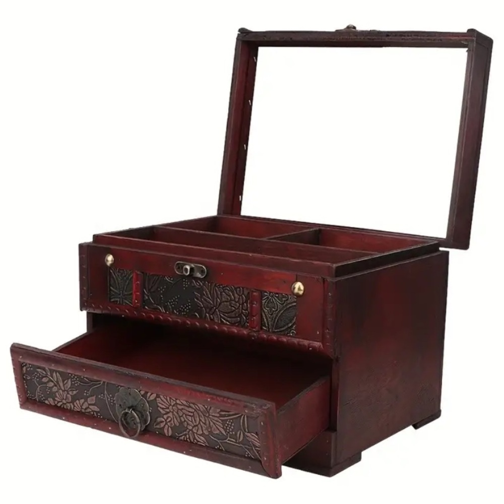New Elegant Wooden Jewelry Box with Drawer - Brown